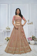 Kesar Fab Onion Net Embroidered Lehenga | Grocsy
