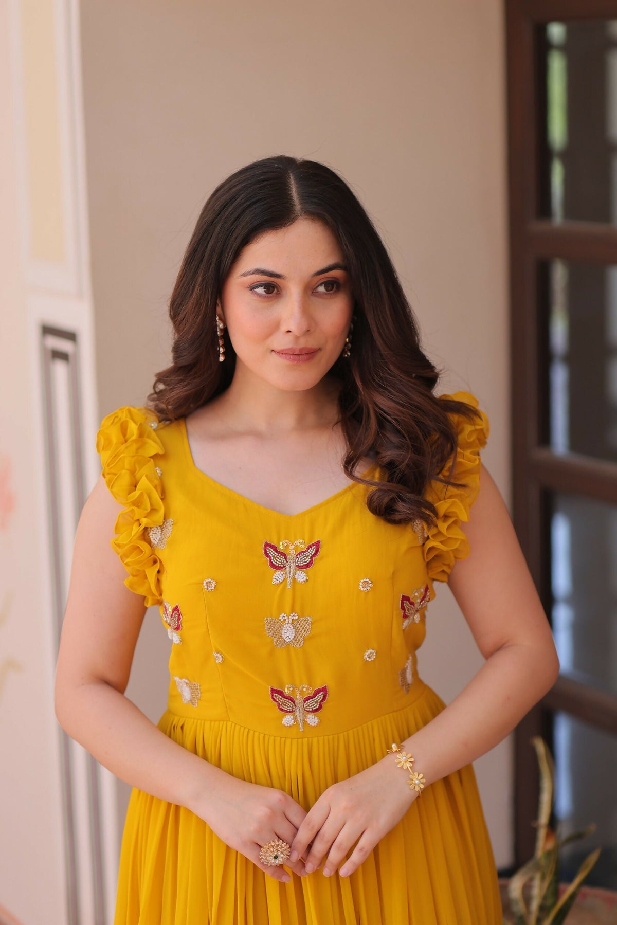 Joban Fashion Yellow Georgette Sequence Embroidery Work Gown | Grocsy