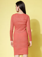 Women Rust Acrylic Self Design Winter Dress - Wool Trees | Grocsy