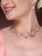 NVR Women's Rose Gold-Polished American Diamond-Studded Handcrafted Jewellery Set | Grocsy