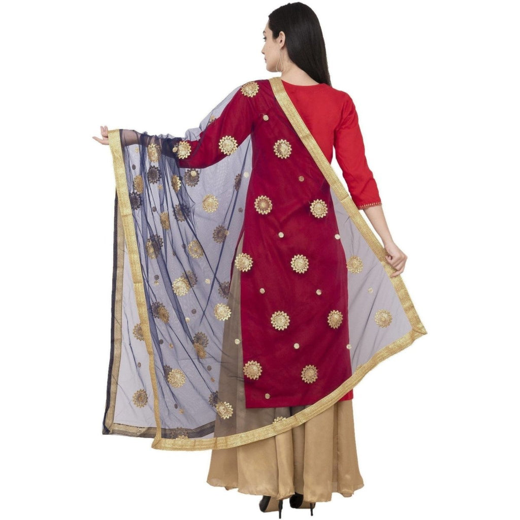A R Silk Net Zari Flower Fancy Dupatta Color Navy Dupatta or Chunni | Grocsy