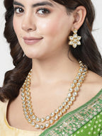 NVR Women's Gold-Polished Kundan 2 Layered Handcrafted Jewellery Sets With Drop Earrings | Grocsy