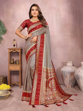Aastha Fashion Grey Kalamkari Silk Zari Woven Saree | Grocsy