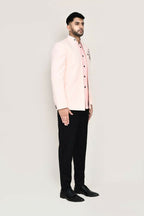 Joban Fashion Peach Colored Imported Polyester Fabric Open Prince Coat, Jacket With Pant | Grocsy