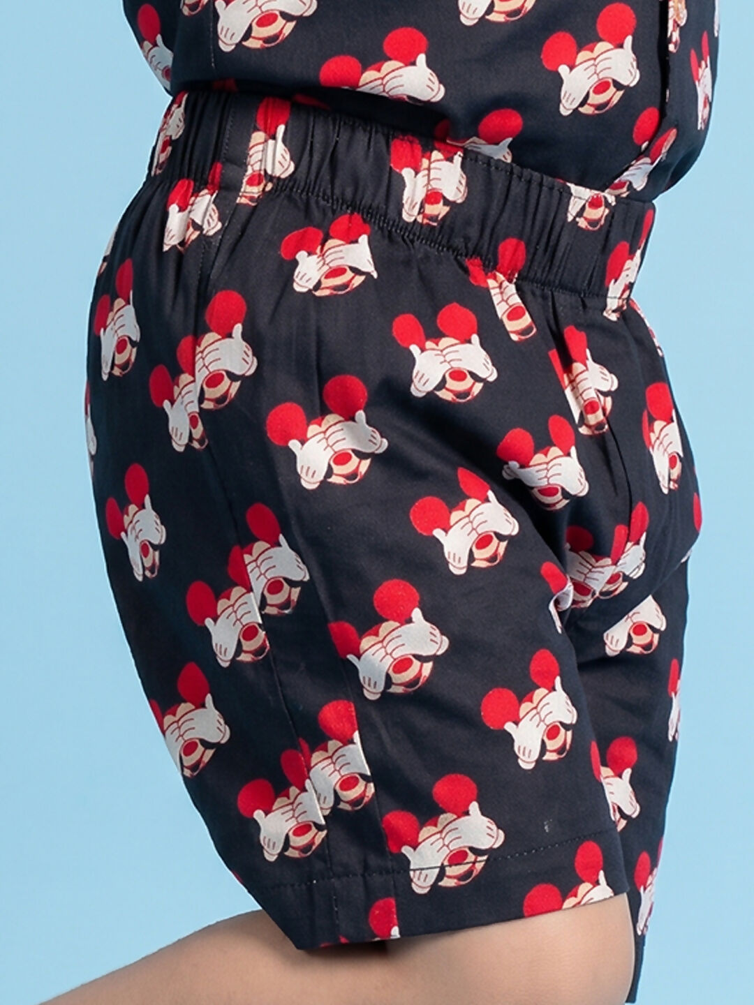 Breathables Woven Cotton Half Sleeves Mickey Mouse Shirt & Shorts Black | Grocsy