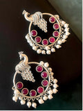 Joban Fashion Women Pink Silver Replica Peacock Shape Monalisa Stone Beaded Round Earring | Grocsy
