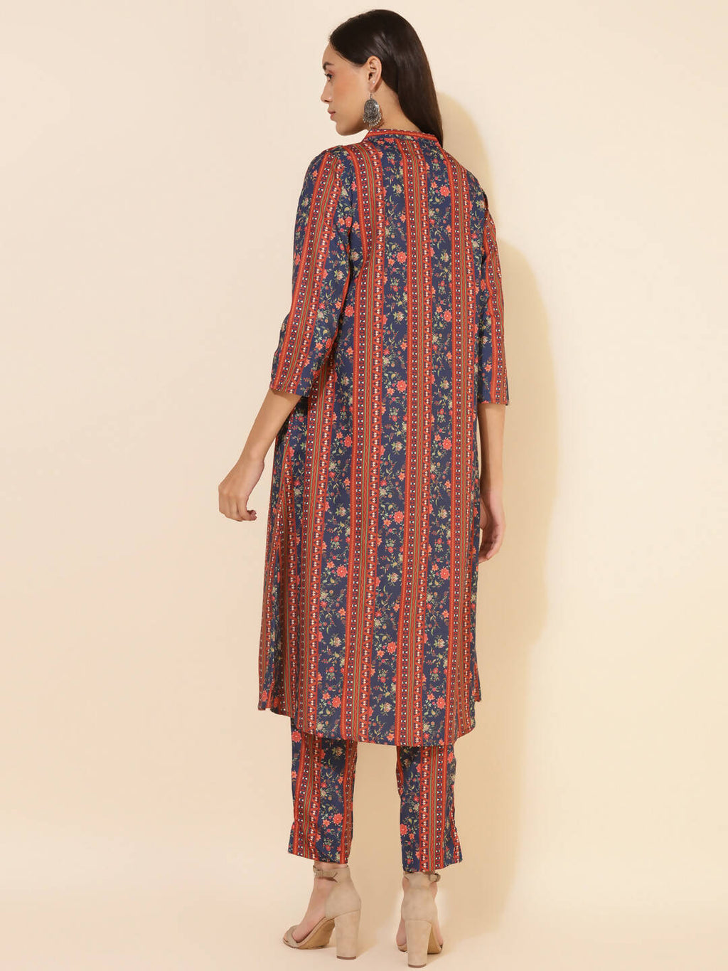 Janasya Women's Blue Crepe Digital Floral Printed Festive A-line Co-ords | Grocsy