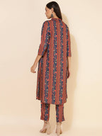Janasya Women's Blue Crepe Digital Floral Printed Festive A-line Co-ords | Grocsy