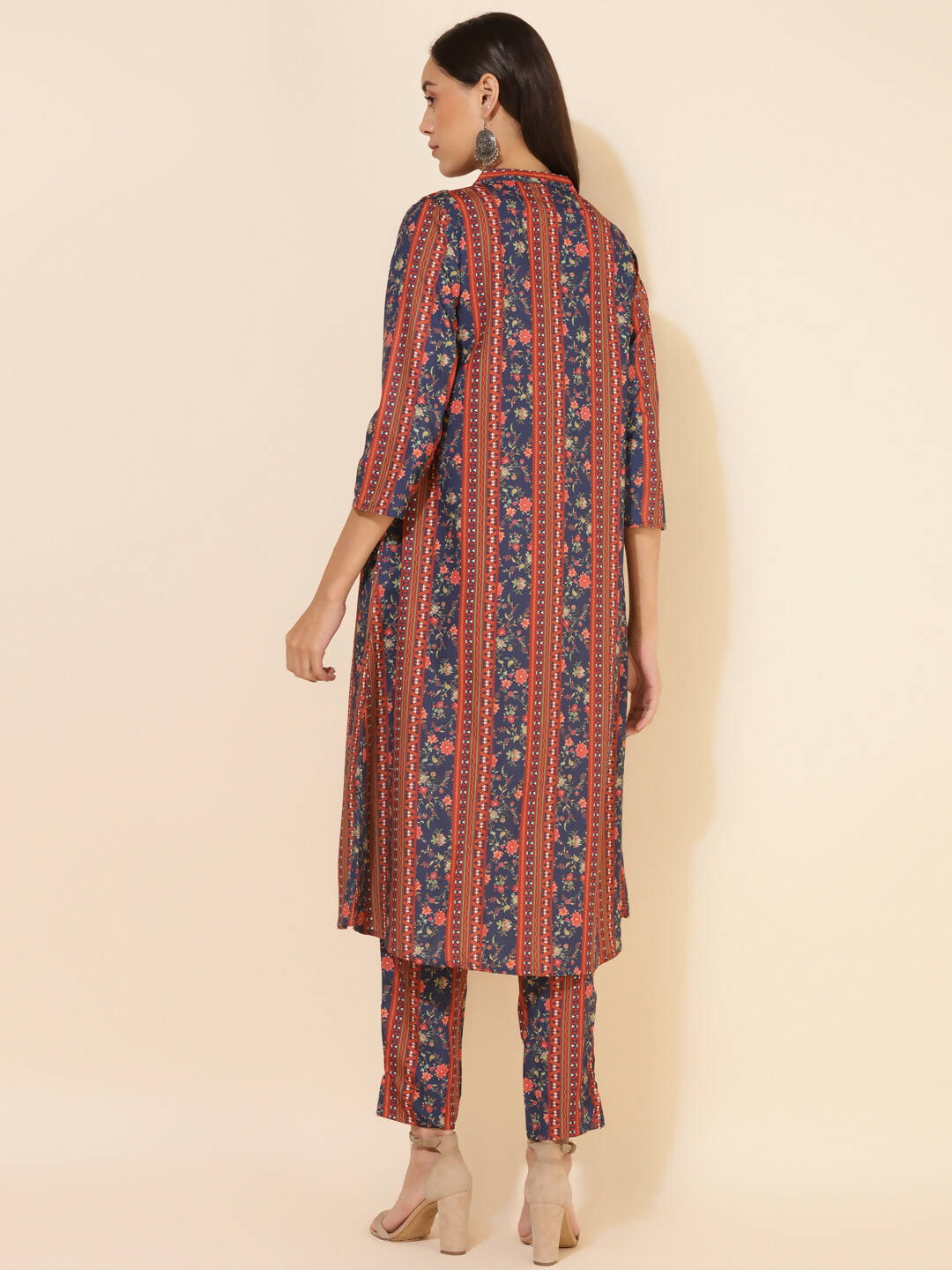Janasya Women's Blue Crepe Digital Floral Printed Festive A-line Co-ords | Grocsy