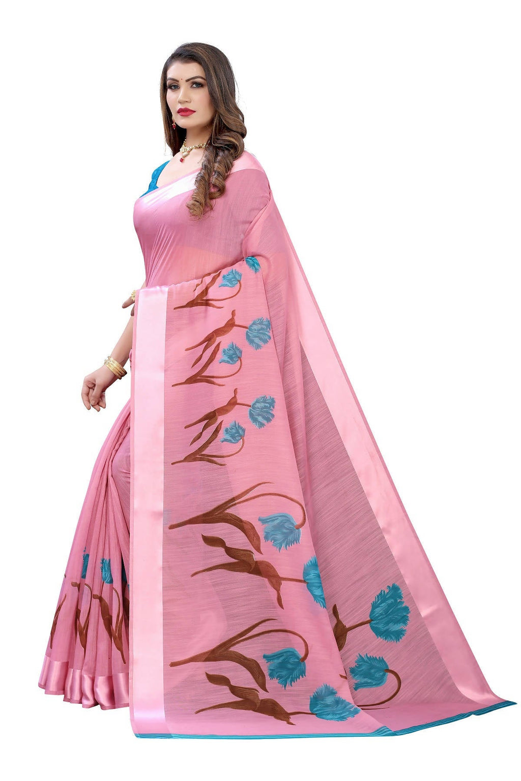 Vamika Pink Linen Satin Patta Saree (VANI PINK) | Grocsy