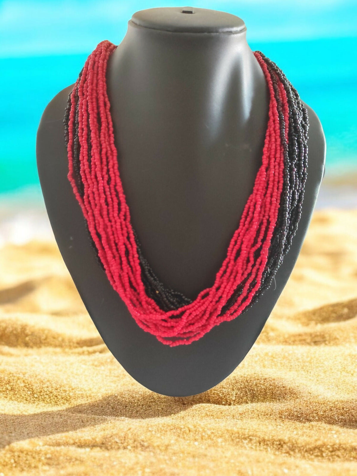 Inhanns Handmade Beaded Multilayer Necklace, 20 Layers - Black & Red | Grocsy