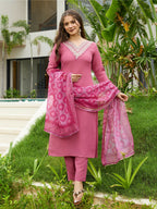 The52 Gajri Women's Beautiful Embroidered Rayon Fabric with Straight Kurta, Pant and Dupatta Set | Grocsy