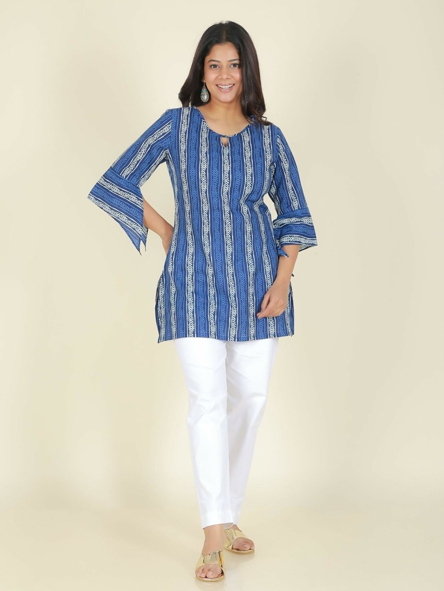 Aramya Blue Soft Cotton Striped Print Straight Kurta Set for Women | Grocsy