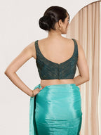 Joban Fashion Fire Blue Tissue Padded Blouse With Sweetheart Neck Sleeveless | Grocsy