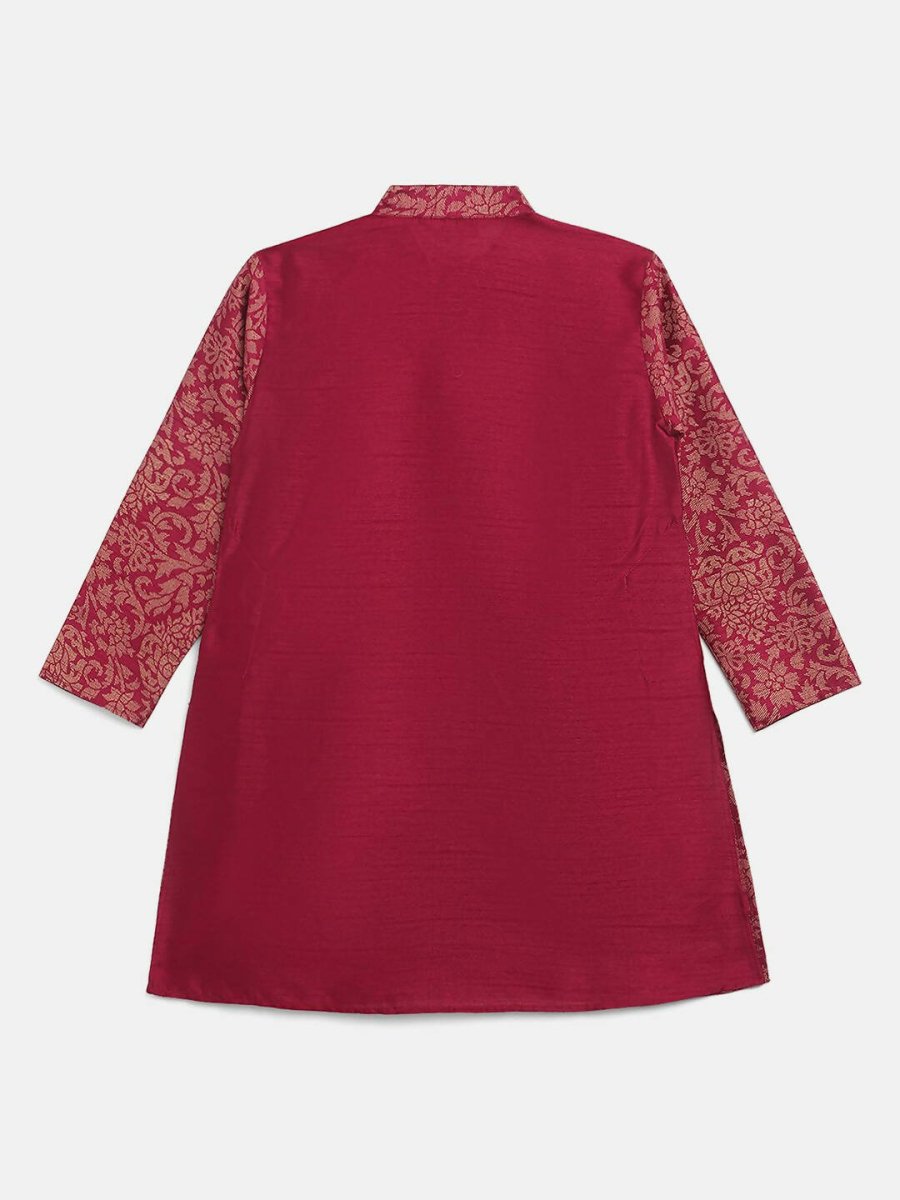 Ahalyaa Purple Poly Silk Gold Print Kids Kurta Churidar Set For Boys | Grocsy