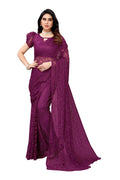Vamika Ethnic Fire Purple Pearls Net Saree | Grocsy