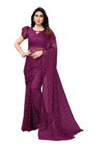 Vamika Ethnic Fire Purple Pearls Net Saree | Grocsy