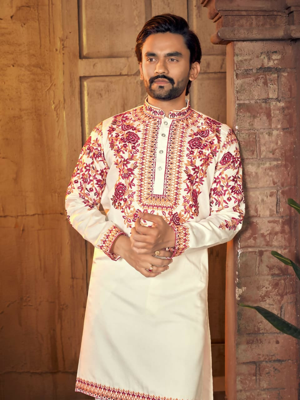 Anaita White Multi Thread Work Silk Straight Kurta | Grocsy