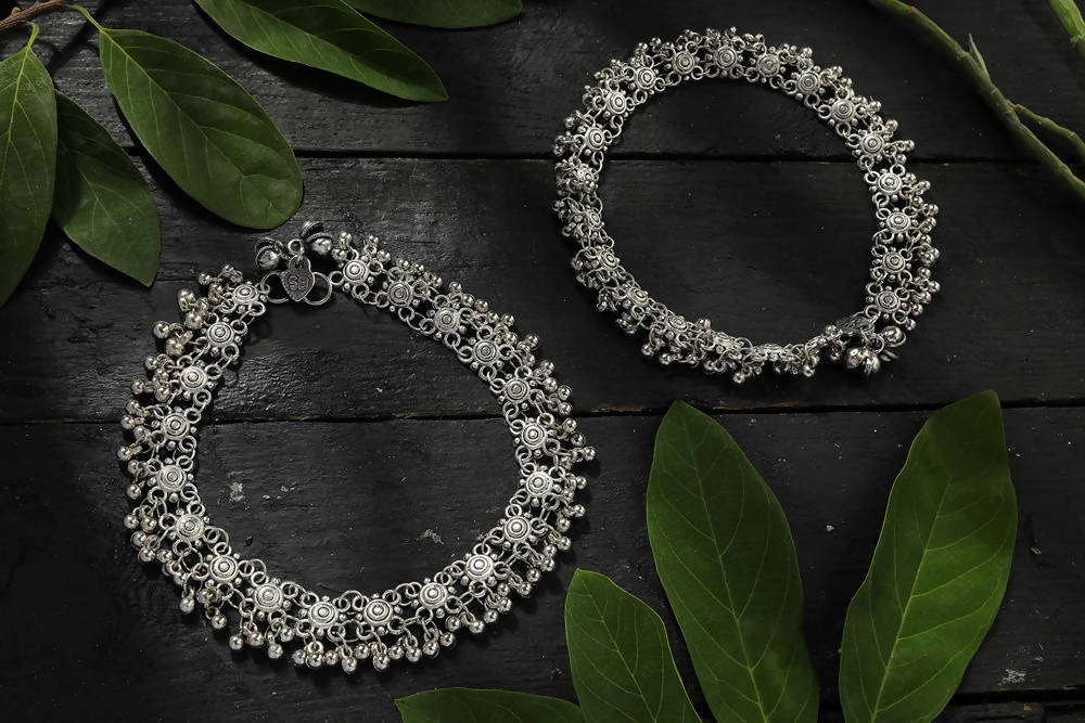 Mominos Fashion Kamal Johar Oxidised Silver Anklets For Bridal Wear | Grocsy