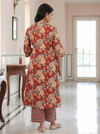 Aramya Straight Kantha Cotton Floral Print Women's Kurta - Red | Grocsy