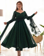 Teeya Creation Green Color Faux Georgette Embroidery Work Wedding Wear Gown | Grocsy