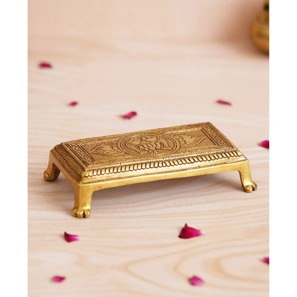 eCraftIndia Beige Lotus Flowers Engraved Pooja Chowki | Grocsy