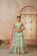 Kesar Fab Green Zari Silk Hand_Woven Lehenga | Grocsy
