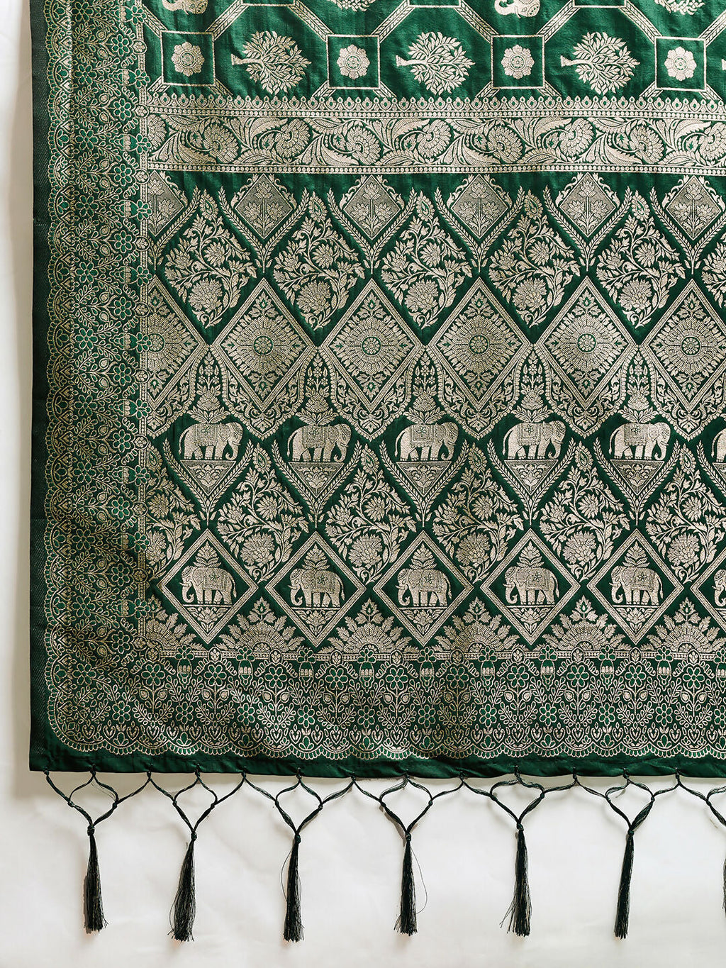 Shree Shyam Fashion Bottle Green Silk Blend Saree | Grocsy
