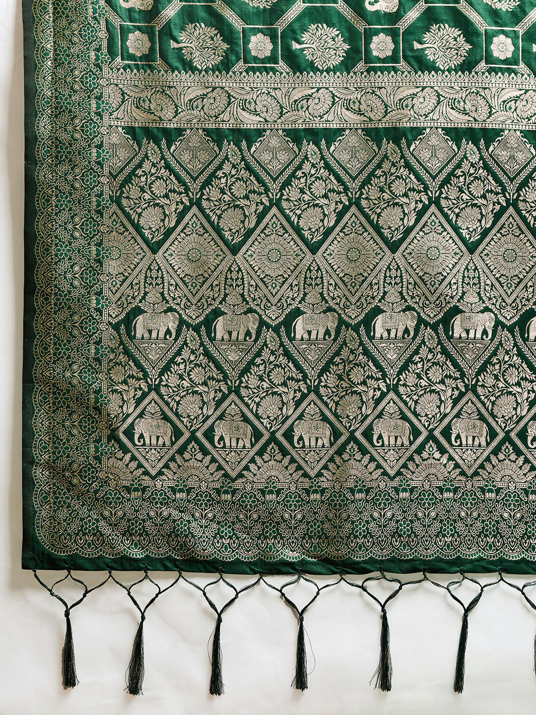 Shree Shyam Fashion Bottle Green Silk Blend Saree | Grocsy