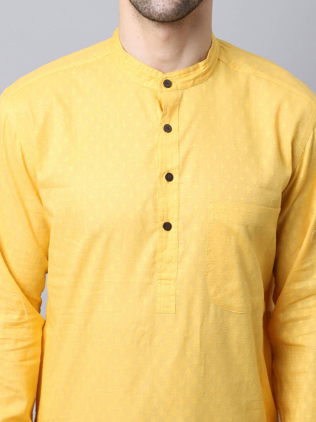 Even Apparels Yellow Pure Cotton Men's Kurta With Band Collar (SLD1183) | Grocsy