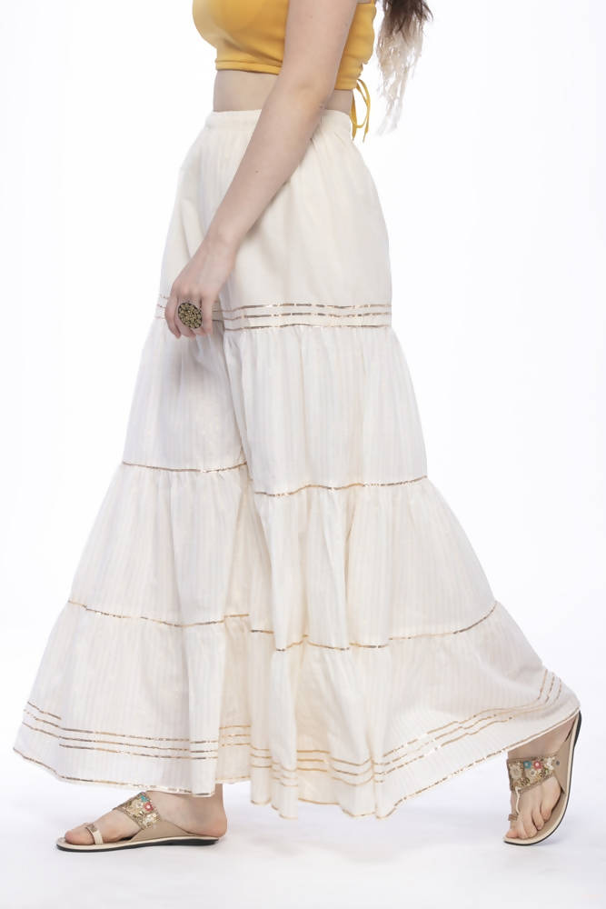 Mominos Fashion Cotton Off White Stripe With Gota Sharara | Grocsy