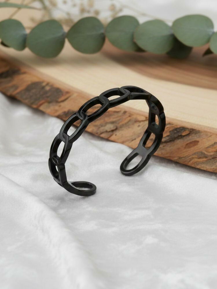 NVR Men's Rhodium Plated Cuff Bracelet | Grocsy