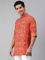 Janasya Men Orange & White Striped Kurta | Grocsy