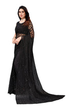 Vamika Ethnic Fire Black Pearls Net Saree | Grocsy