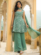 Janasya Sage Green Georgette Embroidered Kurta,Bottom & Dupatta | Grocsy