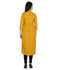 Kanoor Women's Yellow A Line Round Neck Kurti | Grocsy