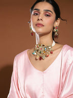 Maharani Multi Kundan Choker with Earrings- Ruby Raang | Grocsy