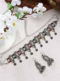 NVR Women's Silver-Plated Choke Oxidized Necklace with Jhumka Earrings | Grocsy