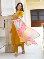 The52 Women's Beautiful Viscose Chanderi Fabric Embroidery Work Straight Kurta Pant and Dupatta Set | Grocsy