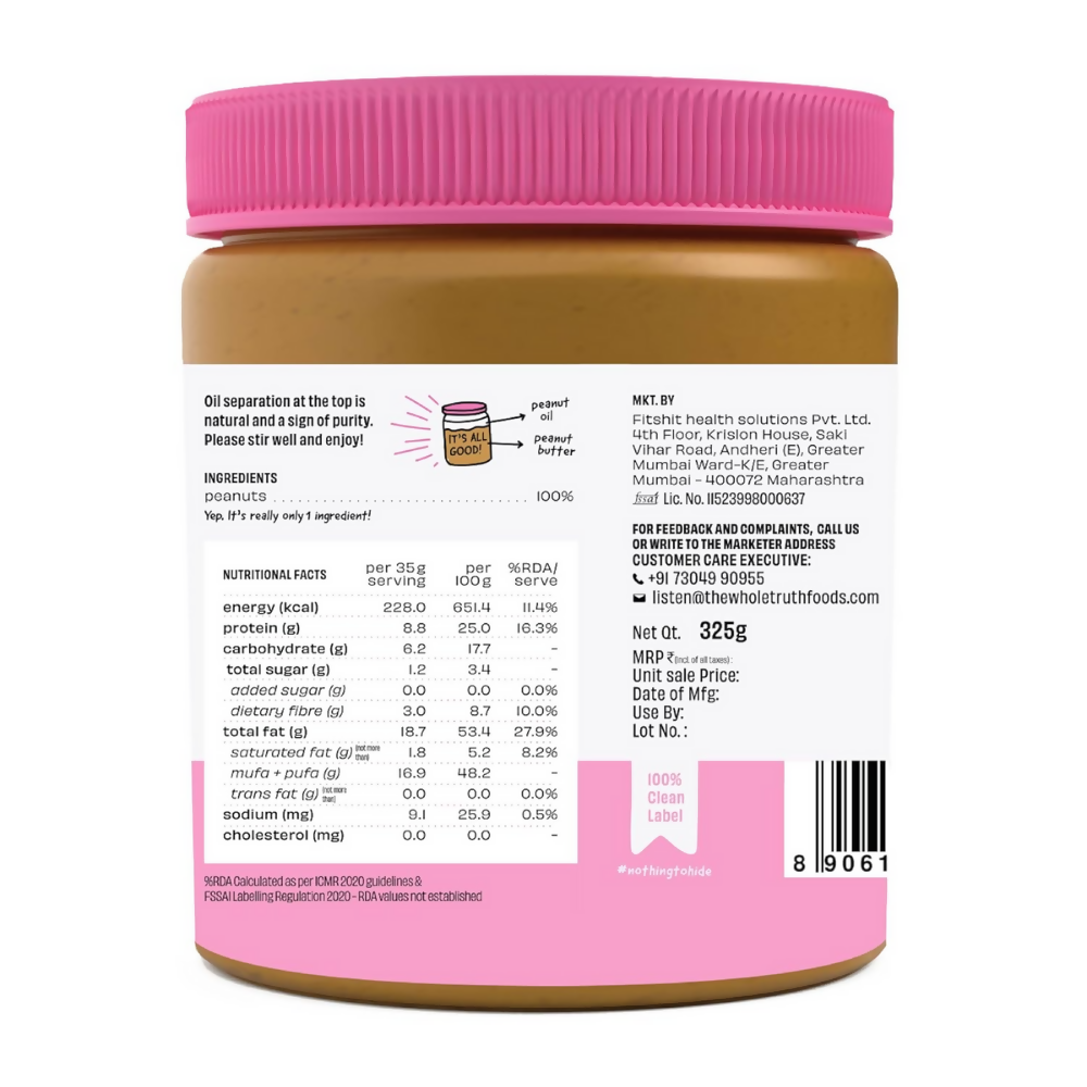 The Whole Truth Unsweetened Peanut Butter - Crunchy | Grocsy