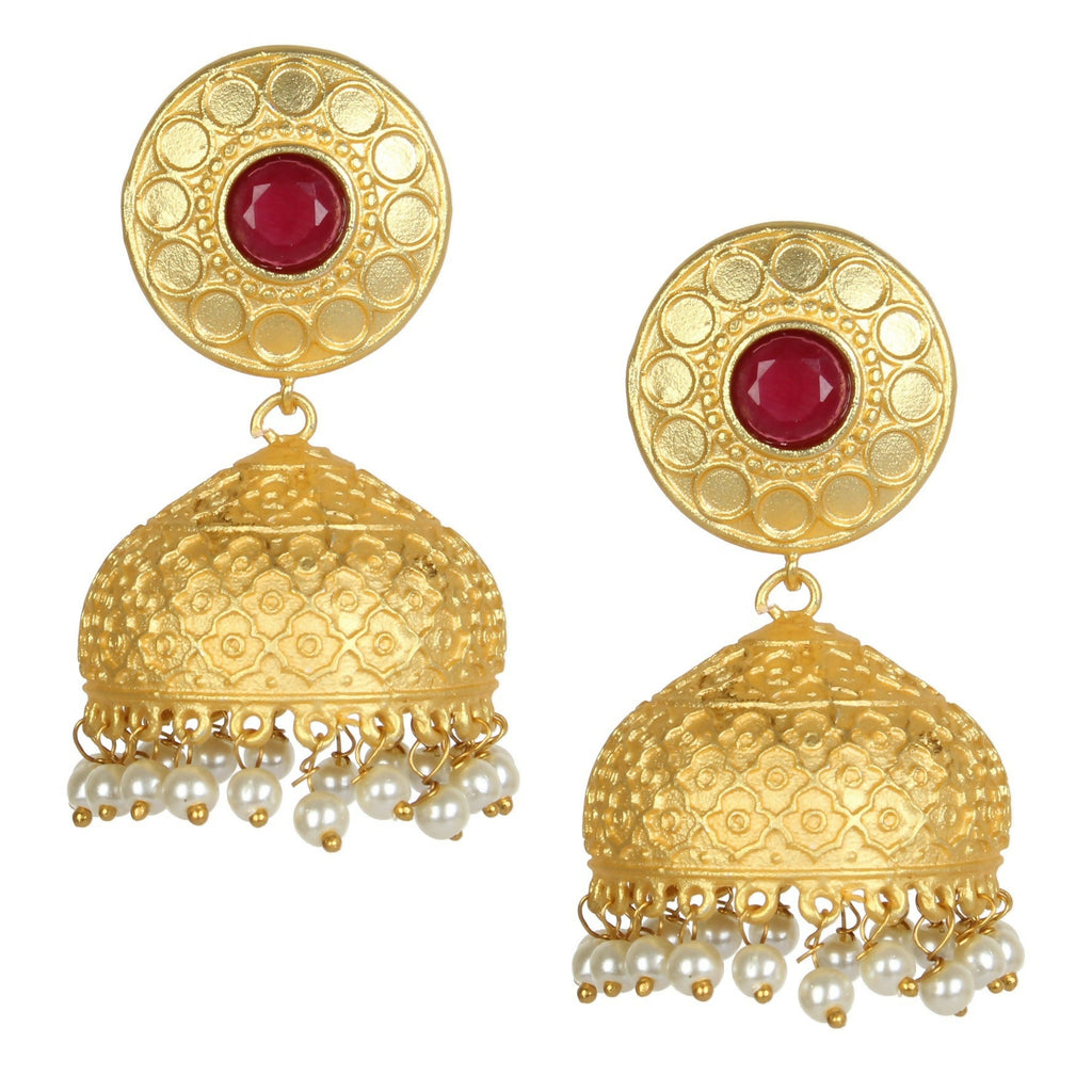 Joban Fashion Women Matte Gold Brass Jhumka | Grocsy