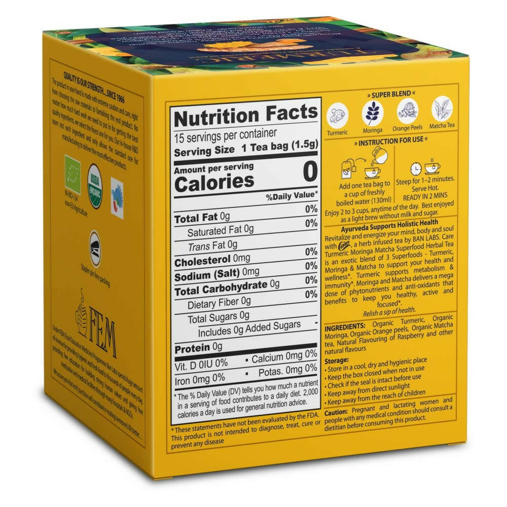 Care Turmeric Moringa-Matcha Superfood Herbal Tea Bags | Grocsy