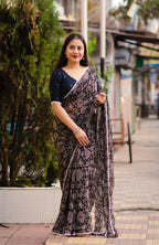 Black Poly Georgette Ethnic Motifs Saree with Unstitched Blouse - Hiral Fashion | Grocsy