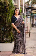 Black Poly Georgette Ethnic Motifs Saree with Unstitched Blouse - A2M | Grocsy