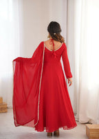 Teeya Creation Red Faux Georgette Designer Party Wear Long Gown | Grocsy