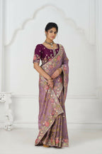 Kesar Fab Bloom In Style: Mauve With Vibrant Thread Work & Floral Motifs Saree | Grocsy