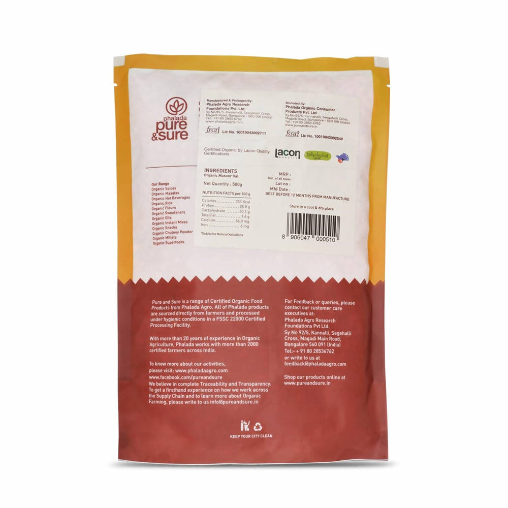 Pure & Sure Masoor Dal Traditional Organic Pulses | Grocsy