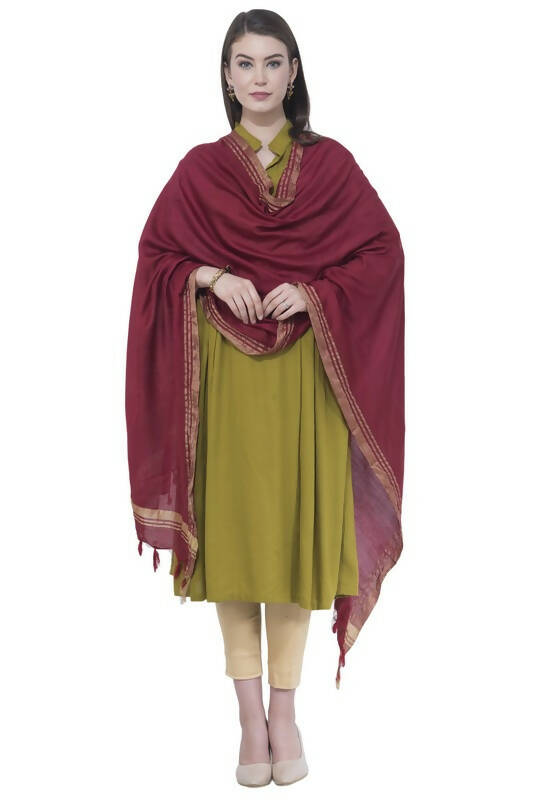 Mominos Fashion Moeza Cotton Golden Border Maroon Dupatta | Grocsy