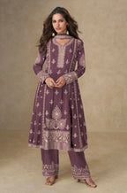 Anaita Purple Chinon Silk Stitched Suit with Embroidery & Sequence Work | Grocsy