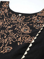 Ahalyaa Women Black Floral Printed Pure Cotton Kurta with Palazzos | Grocsy